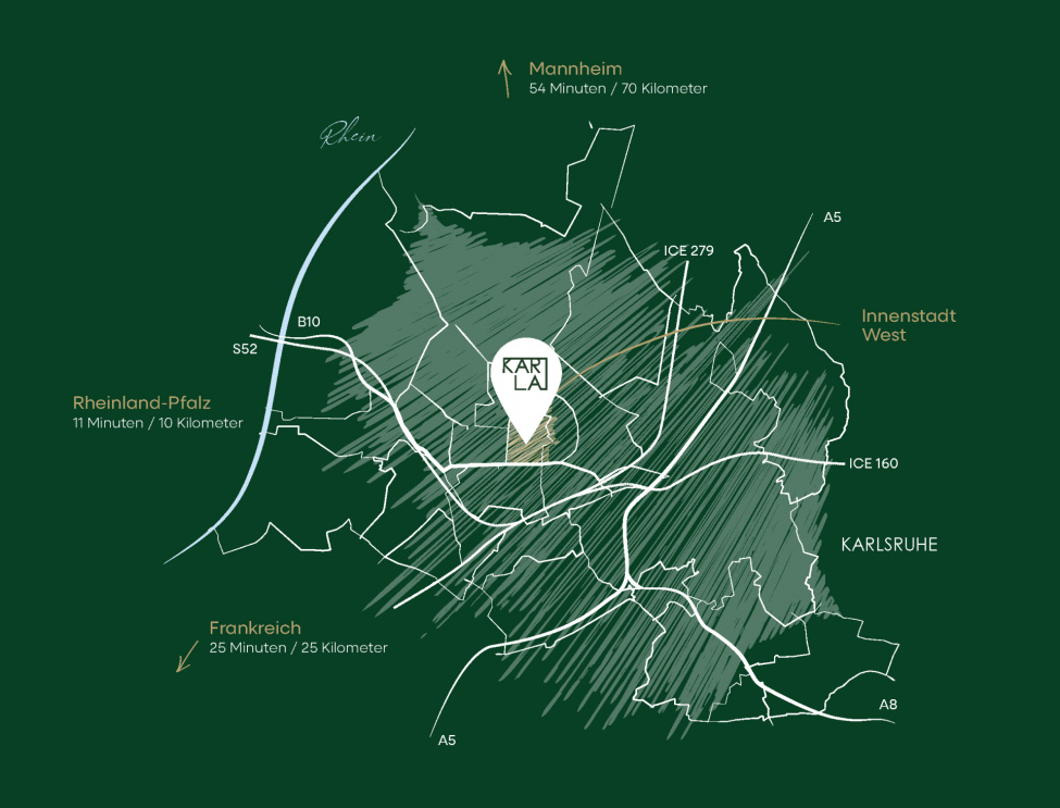 Grafik zur Makrolage von Karlsruhe mit Markierung für KARLA